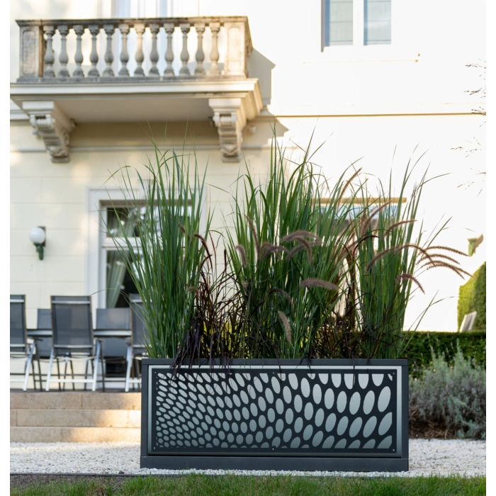 Beleuchteter Blumenkübel - XXL Pflanzkübel - FLEX 1200 - Rahmen Eisen Glimmer - Rückwand weiß -Expanding Bubbles-Eisen Glimmer