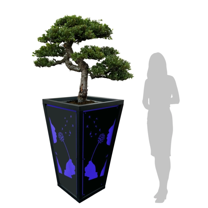 WJ Art Blumenkübel MAX - XXL Pflanzkübel - Rahmen Eisen Glimmer - Rückwand Individual + -Dandelion blau -EG