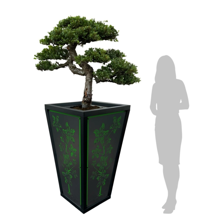 WJ Art Blumenkübel MAX - XXL Pflanzkübel - Rahmen Eisen Glimmer - Rückwand grün + Flower EG