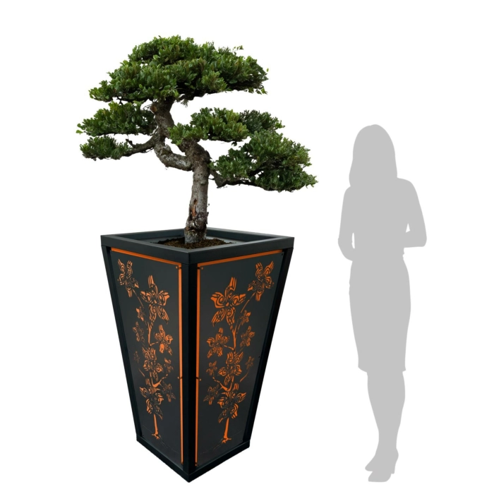 WJ Art Blumenkübel MAX - XXL Pflanzkübel - Rahmen Eisen Glimmer - Rückwand orange + Flower EG