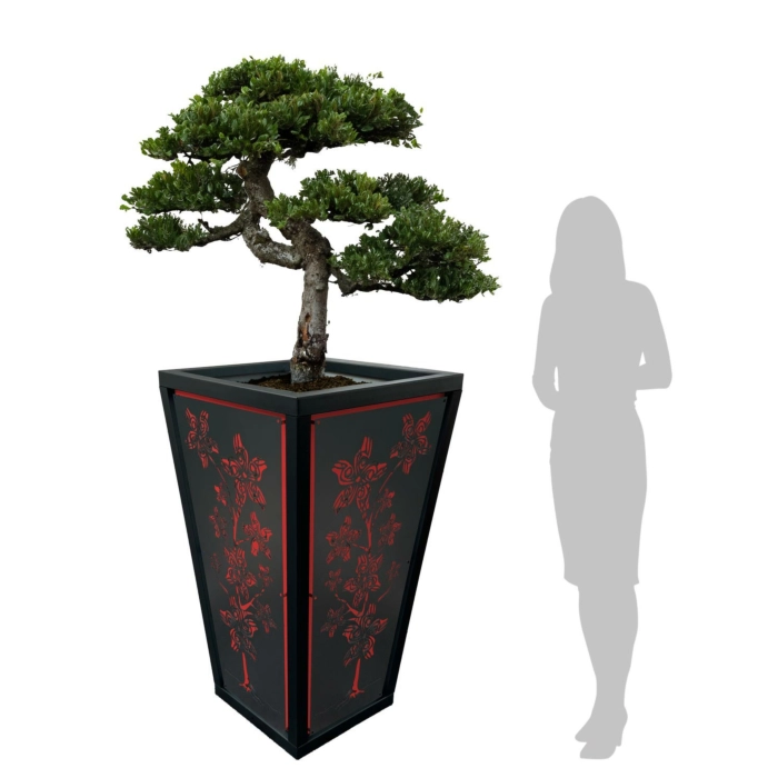 WJ Art Blumenkübel MAX - XXL Pflanzkübel - Rahmen Eisen Glimmer - Rückwand rot + Flower -EG