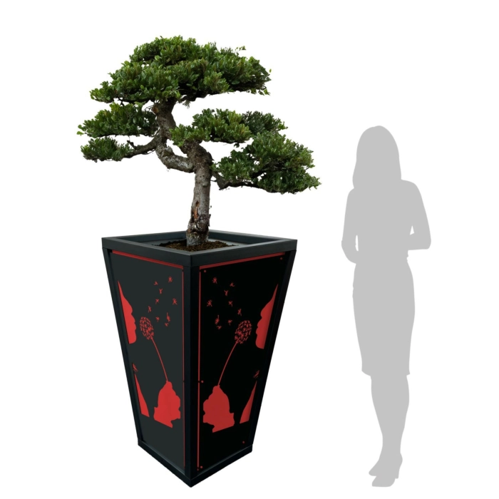 WJ Art Blumenkübel MAX - XXL Pflanzkübel - Rahmen Eisen Glimmer - Rückwand Individual + -Dandelion rot -EG