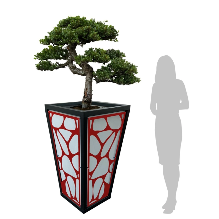 WJ Art Blumenkübel MAX - XXL Pflanzkübel - Rahmen Eisen Glimmer - Rückwand weiß +Organic-rot