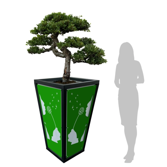 WJ Art Blumenkübel MAX - XXL Pflanzkübel - Rahmen Eisen Glimmer - Rückwand weiß +Dandelion-grün