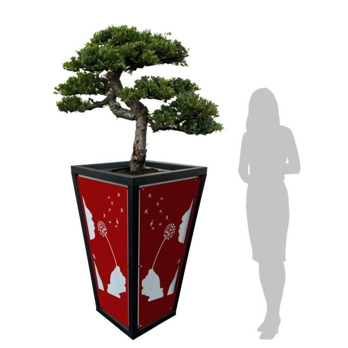 WJ Art Blumenkübel MAX - XXL Pflanzkübel - Rahmen Eisen Glimmer - Rückwand weiß +Dandelion-rot