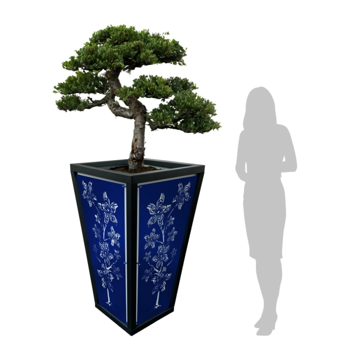 WJ Art Blumenkübel MAX - XXL Pflanzkübel - Rahmen Eisen Glimmer - Rückwand weiß +Flower-blau