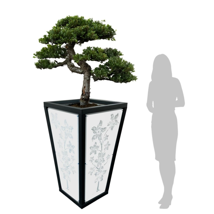 WJ Art Blumenkübel MAX - XXL Pflanzkübel - Rahmen Eisen Glimmer - Rückwand weiß +Flower-weiß